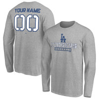 Customize Men's Los Angeles Dodgers Baseball Evanston Stencil Long Sleeve baseball T-shirt - Heather Gray