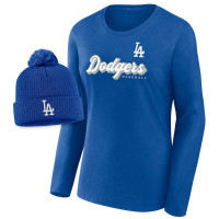 Women's Los Angeles Dodgers Baseball Run The Bases Long Sleeve baseball T-shirt & Cuffed Knit Hat with Pom Combo Set - Royal