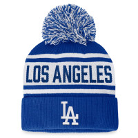 Women's Los Angeles Dodgers Baseball Script Cuffed Knit Hat with Pom - Royal/White