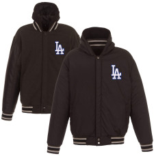 Adult Men's Los Angeles Dodgers JH Design Heavyweight Reversible Full Snap baseball Hoodie - Charcoal