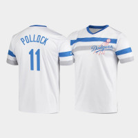 Men's Los Angeles Dodgers A.J. Pollock White Cooperstown Collection V-Neck Jersey