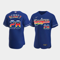 #28 Andrew Heaney Los Angeles Dodgers Men's Royal On-Field 2022 Pride Month Edition Jersey