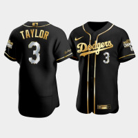 Men's Los Angeles Dodgers Chris Taylor Black 2020 World Series Champions Authentic Golden Limited Jersey