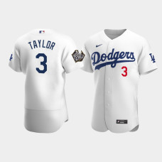 Men's Los Angeles Dodgers #3 Chris Taylor White 2020 World Series Authentic Jersey