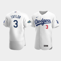Men's Los Angeles Dodgers #3 Chris Taylor White Authentic Patch 2020 Home Jersey
