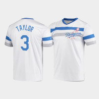 Men's Los Angeles Dodgers Chris Taylor White Cooperstown Collection V-Neck Jersey
