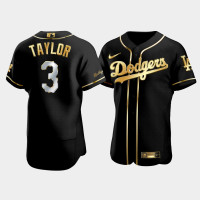 Men's Los Angeles Dodgers Chris Taylor #3 Black Golden Edition Authentic Jersey