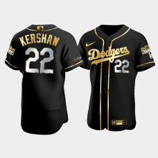 Men's Los Angeles Dodgers Clayton Kershaw Black 2020 World Series Champions Authentic Golden Limited Jersey