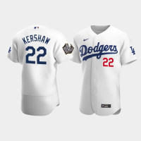Men's Los Angeles Dodgers #22 Clayton Kershaw White 2020 World Series Authentic Jersey