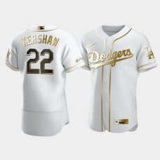 Men's Los Angeles Dodgers Clayton Kershaw #22 White Golden Edition Authentic Jersey