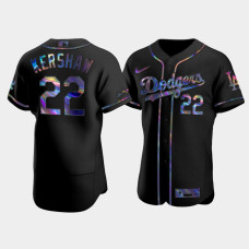 Men's Los Angeles Dodgers Clayton Kershaw Black Iridescent Logo Authentic Holographic Limited Jersey