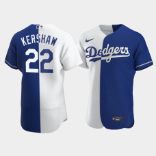 Men's Los Angeles Dodgers Clayton Kershaw #22 Royal Color Split Authentic Jersey