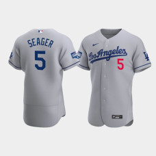 Men's Los Angeles Dodgers Corey Seager Gray 2020 World Series Champions Road Authentic Jersey