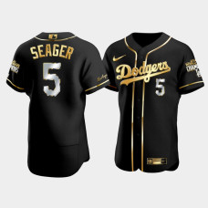 Men's Los Angeles Dodgers Corey Seager Black 2020 World Series Champions Authentic Golden Limited Jersey