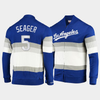 Men's Los Angeles Dodgers Corey Seager Royal Front Stripe Mitchell & Ness Full-Zip Sweater