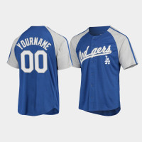 Los Angeles Dodgers Custom Button-Down Raglan Replica Men's Jersey - Royal Los Angeles Dodgers Custom Button-Down Raglan Replica Men's Jersey - Royal