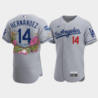 Men's Los Angeles Dodgers #14 Enrique Hernandez Gray 2020 World Series Champions Authentic Tommy Bahama Jersey