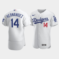 Men's Los Angeles Dodgers #14 Enrique Hernandez White Authentic Jersey