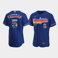 #5 Freddie Freeman Los Angeles Dodgers Men's Royal On-Field 2022 Pride Month Edition Jersey
