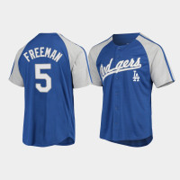 Los Angeles Dodgers Freddie Freeman Button-Down Raglan Replica Men's Jersey - Royal