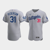 Men's Los Angeles Dodgers Joc Pederson Gray 2020 World Series Champions Road Authentic Jersey