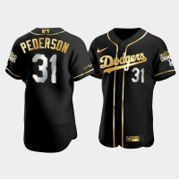 Men's Los Angeles Dodgers Joc Pederson Black 2020 World Series Champions Authentic Golden Limited Jersey