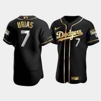 Men's Los Angeles Dodgers Julio Urias Black 2020 World Series Champions Authentic Golden Limited Jersey