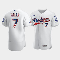 Men's Los Angeles Dodgers #7 Julio Urias White 4th of July 2020 Stars & Stripes Jersey