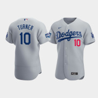 Men's Los Angeles Dodgers Justin Turner Gray 2020 World Series Champions Alternate Authentic Jersey