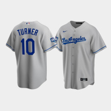 Men's Los Angeles Dodgers Justin Turner Gray 2020 World Series Champions Road Replica Jersey
