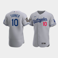 Men's Los Angeles Dodgers Justin Turner Gray 2020 World Series Road Authentic Jersey