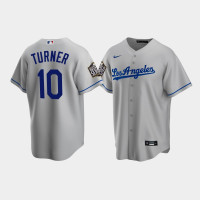 Men's Los Angeles Dodgers #10 Justin Turner Gray 2020 World Series Replica Road Jersey