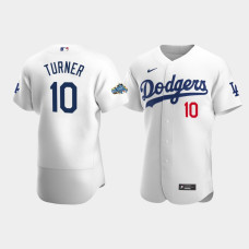Men's Los Angeles Dodgers #10 Justin Turner White Authentic Patch 2020 Home Jersey