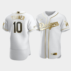 Men's Los Angeles Dodgers Justin Turner #10 White Golden Edition Authentic Jersey