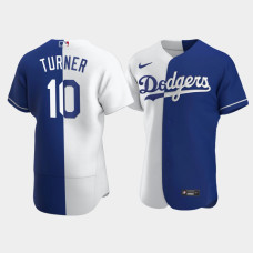 Men's Los Angeles Dodgers Justin Turner #10 Royal Color Split Authentic Jersey
