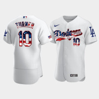 Men's Los Angeles Dodgers #10 Justin Turner White 4th of July 2020 Stars & Stripes Jersey