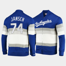 Men's Los Angeles Dodgers Kenley Jansen Royal Front Stripe Mitchell & Ness Full-Zip Sweater