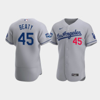 Men's Los Angeles Dodgers Matt Beaty Gray 2020 World Series Champions Road Authentic Jersey