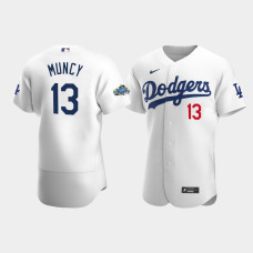 Men's Los Angeles Dodgers #13 Max Muncy White Authentic Patch 2020 Home Jersey