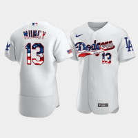 Men's Los Angeles Dodgers #13 Max Muncy White 4th of July 2020 Stars & Stripes Jersey