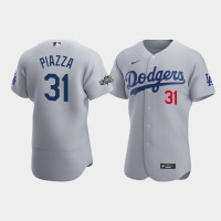 Men's Los Angeles Dodgers #31 Mike Piazza Gray Authentic Patch 2020 Alternate Jersey