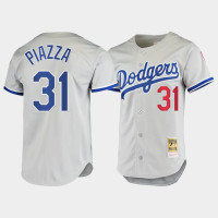 Men's Los Angeles Dodgers #31 Mike Piazza Gray 1981 Cooperstown Collection Authentic Jersey Men's Los Angeles Dodgers #31 Mike Piazza Gray 1981 Cooperstown Collection Authentic Jersey
