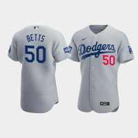 Men's Los Angeles Dodgers Mookie Betts Gray 2020 World Series Champions Alternate Authentic Jersey