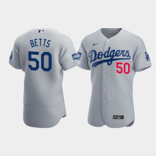 Men's Los Angeles Dodgers Mookie Betts Gray 2020 World Series Champions Alternate Authentic Jersey
