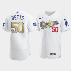Men's Los Angeles Dodgers Mookie Betts White 2021 Gold Program Authentic Patch Jersey