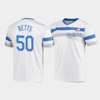 Men's Los Angeles Dodgers Mookie Betts White Cooperstown Collection V-Neck Jersey