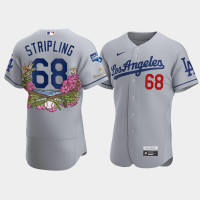 Men's Los Angeles Dodgers #68 Ross Stripling Gray 2020 World Series Champions Authentic Tommy Bahama Jersey