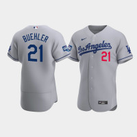 Men's Los Angeles Dodgers Walker Buehler Gray 2020 World Series Champions Road Authentic Jersey