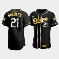 Men's Los Angeles Dodgers Walker Buehler Black 2020 World Series Champions Authentic Golden Limited Jersey