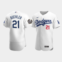 Men's Los Angeles Dodgers #21 Walker Buehler White 2020 World Series Authentic Jersey